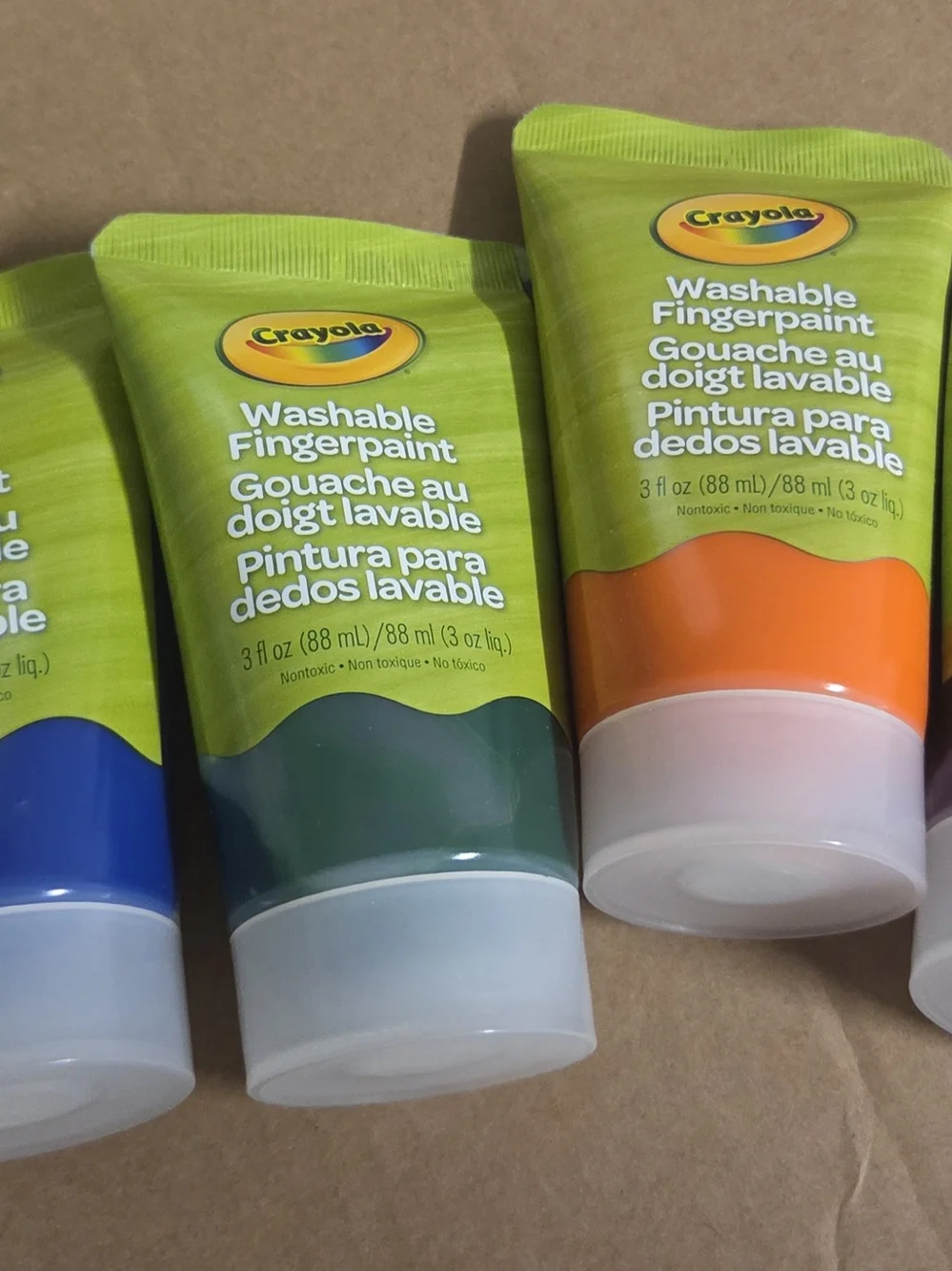 Crayola Washable Fingerpaints - Red, Orange, Yellow, Green, Blue, Purple